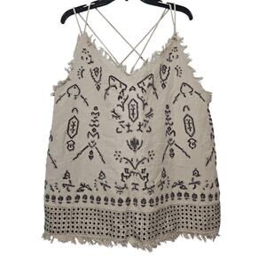 NWT Boston Proper Shimmer Linen Beaded Top Womens XL Coastal Boho